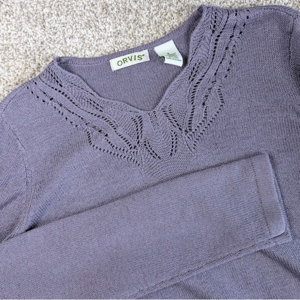 Orvis Womens‎ Lavender Knit V Neck Long Sleeve Sweater Size S
